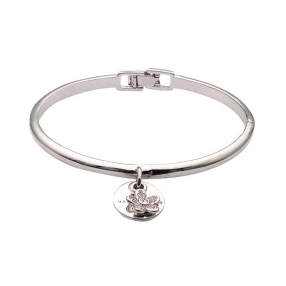 MJ Coin Crystal Flower Silver-Tone Cuff Bracelet - Picture 1 of 3